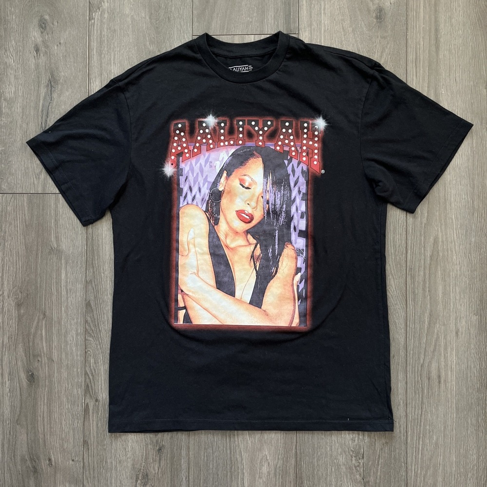 Aaliyah Mens L T Shirt Jeweled Rhinestone Black Short Sleeve